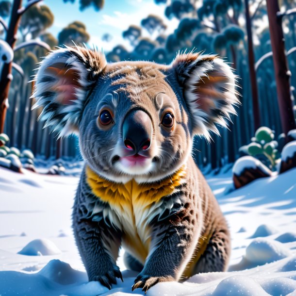 Picture of a swimming of a koala in the snow