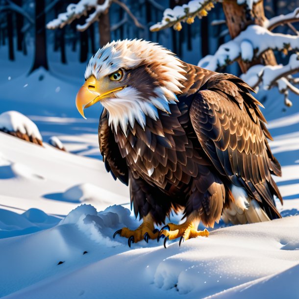 Image of a sleeping of a eagle in the snow