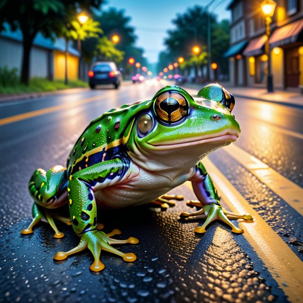 Image of a playing of a frog on the road