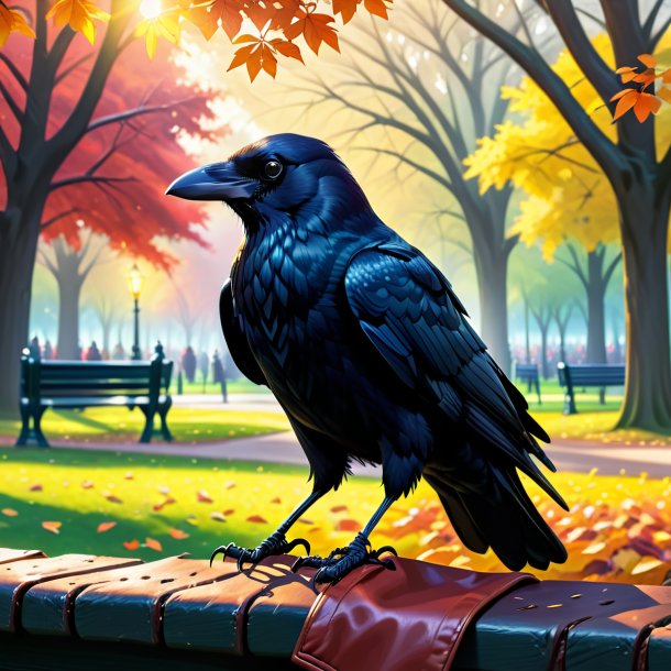 Illustration of a crow in a gloves in the park