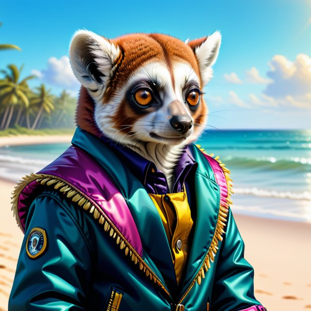 Illustration of a lemur in a jacket on the beach