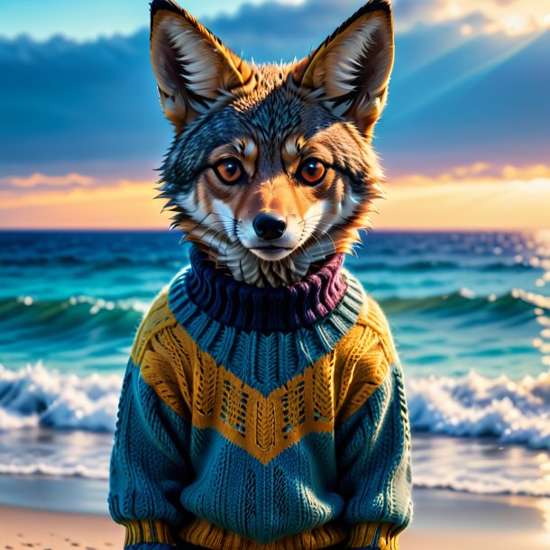 Image of a jackal in a sweater in the sea