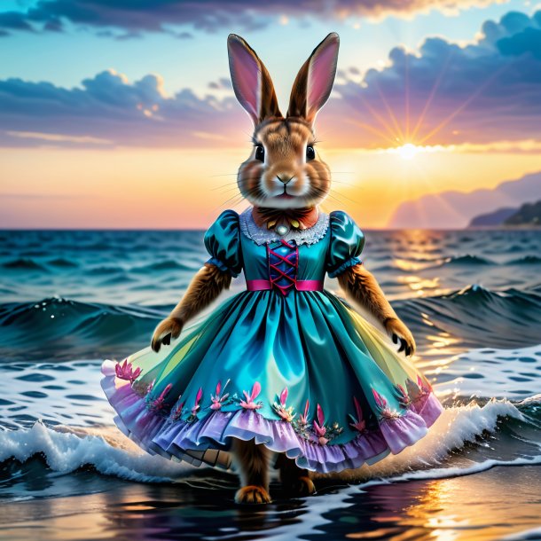 Foto de un conejo en un vestido en el mar