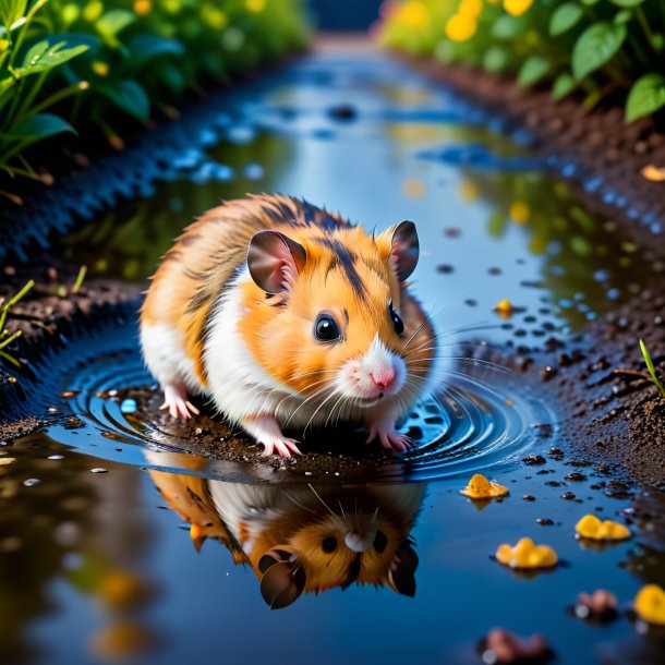 Foto de un descanso de un hámster en el charco