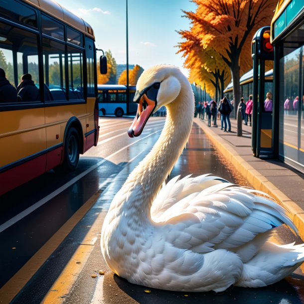 Pic of a crying of a swan on the bus stop