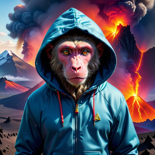 Pic of a baboon in a hoodie in the volcano