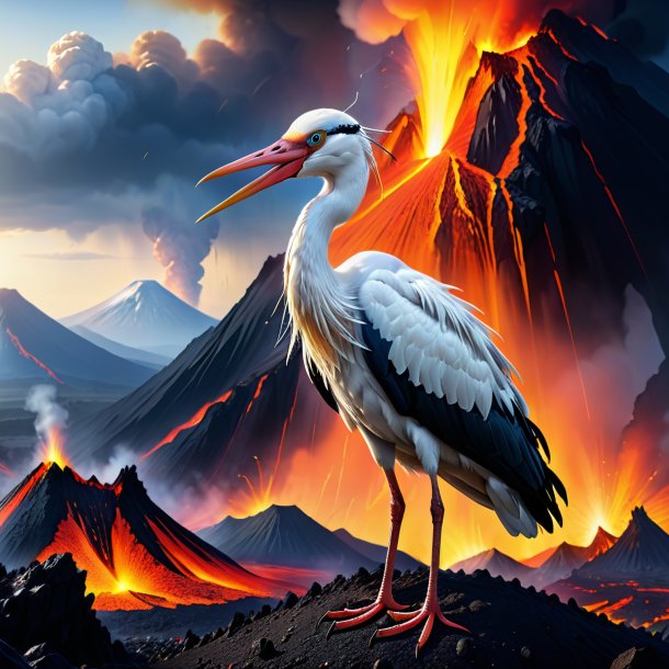 Image d'un cri d'une cigogne dans le volcan