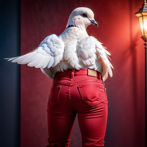 Photo of a dove in a red jeans