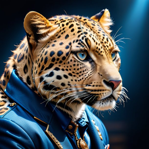 Foto de um leopardo em uma jaqueta azul