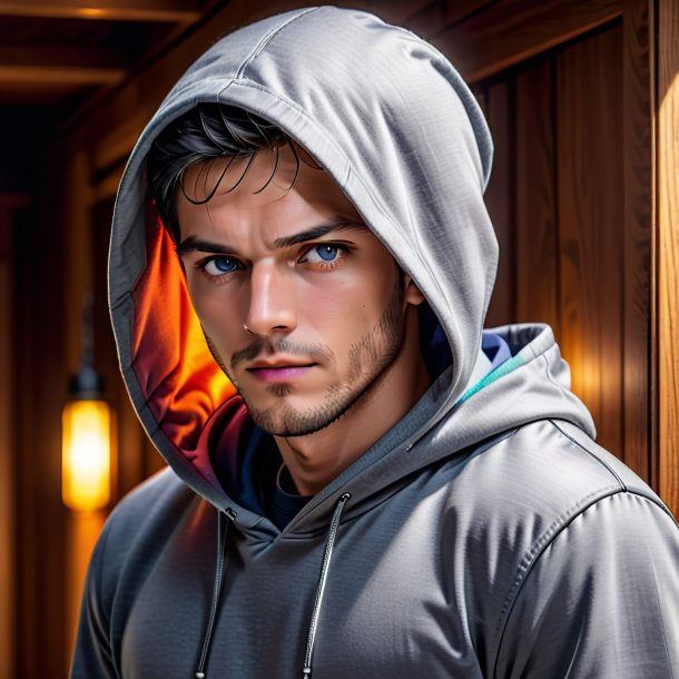 Portrait of a gray hoodie from wood