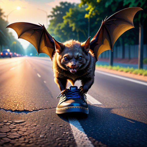 Pic d'une chauve-souris dans une chaussure sur la route