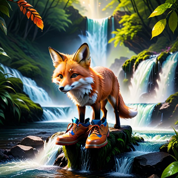 Photo of a fox in a shoes in the waterfall