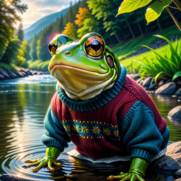 Drawing of a frog in a sweater in the river