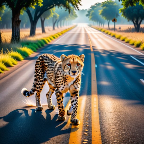 Pic of a swimming of a cheetah on the road