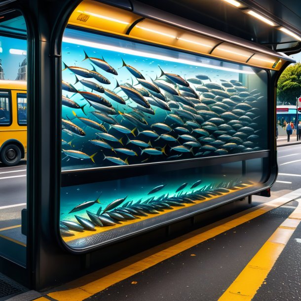 Photo of a swimming of a sardines on the bus stop