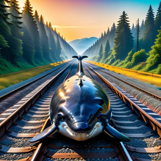 Foto de una espera de una ballena en las vías del tren