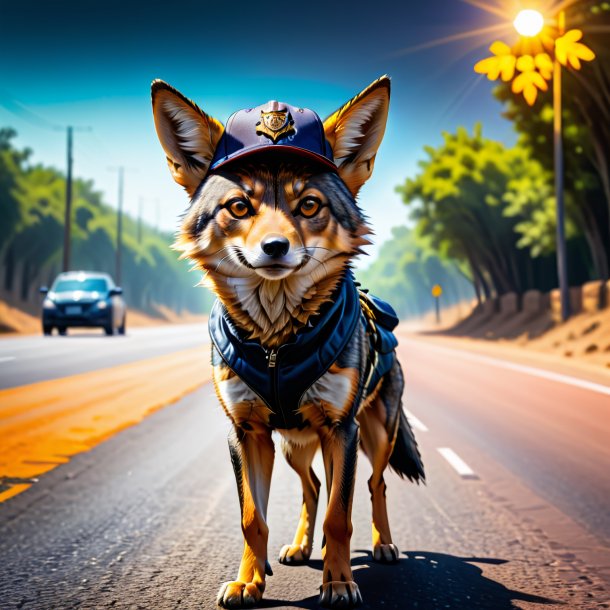 Foto de un chacal en una gorra en el camino