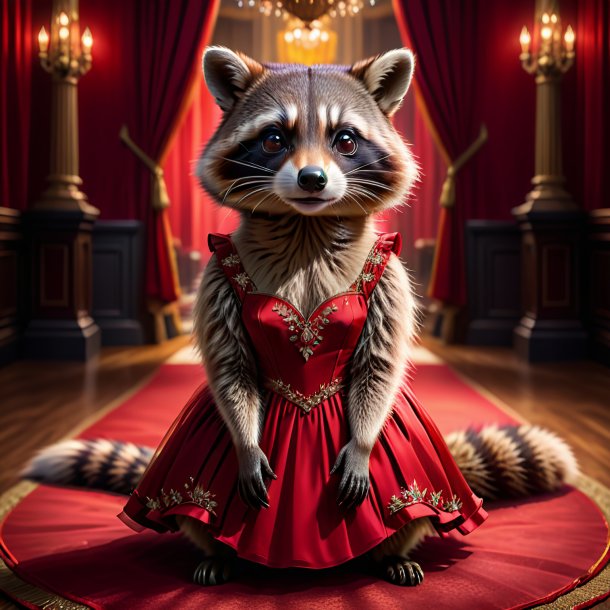 Image of a raccoon in a red dress