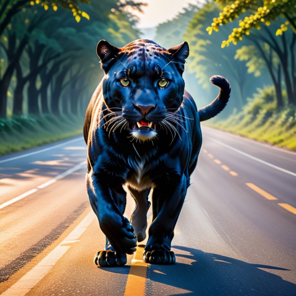 Image d'une danse d'une panthère sur la route