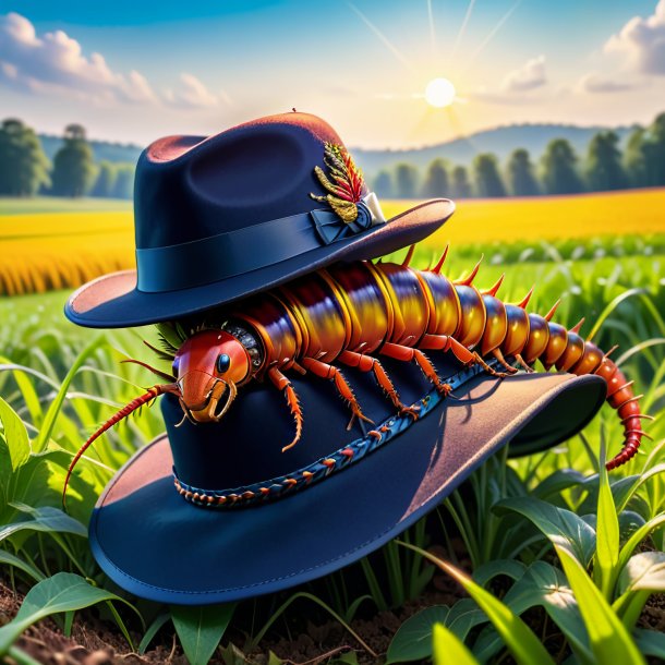 Picture of a centipede in a hat on the field