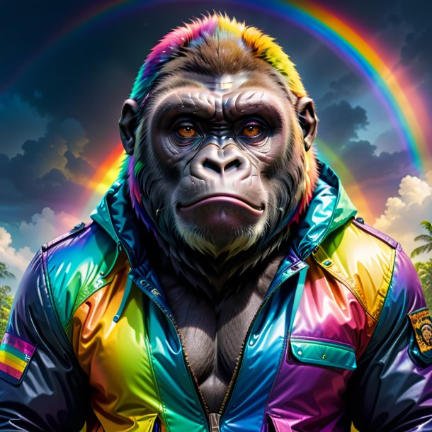 Picture of a gorilla in a jacket on the rainbow