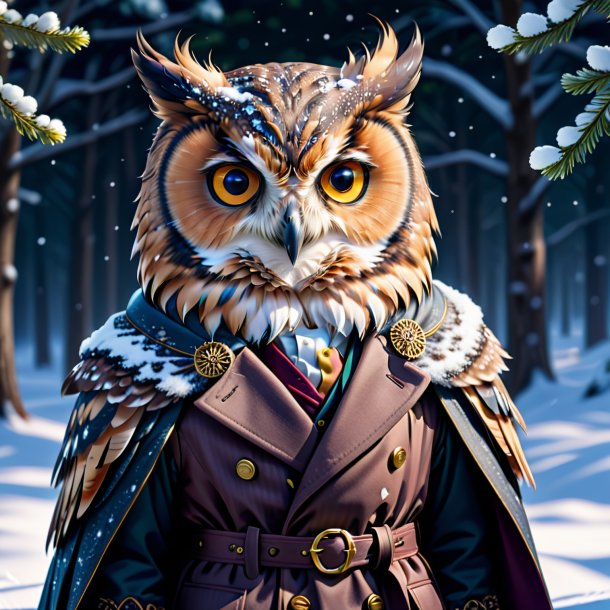 Illustration of a owl in a coat in the snow