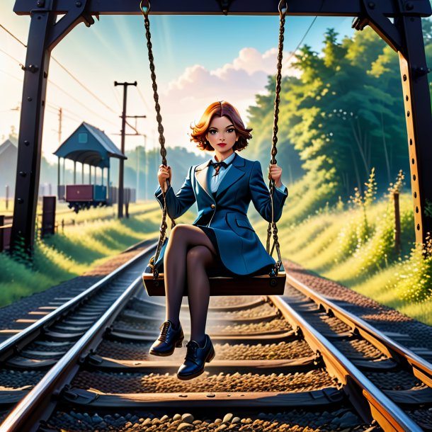 Photo of a swinging on a swing of a haddock on the railway tracks