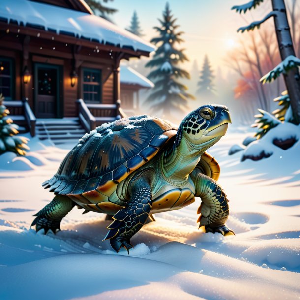 Photo of a dancing of a turtle in the snow