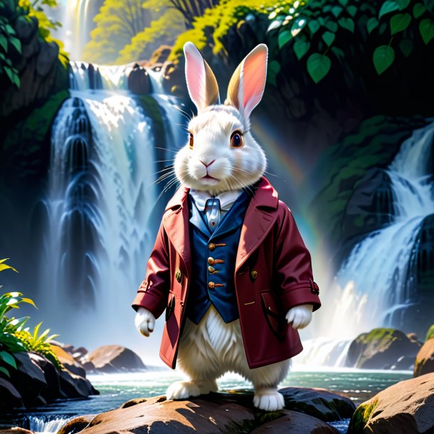 Pic of a rabbit in a coat in the waterfall