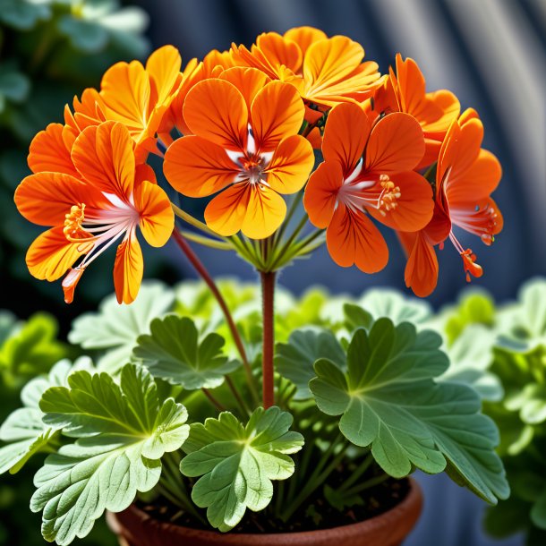 "photography of a orange geranium, clouded"