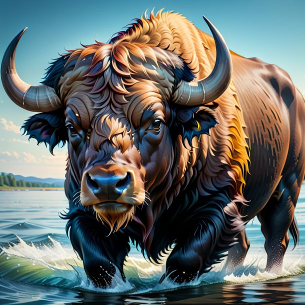 Illustration d'un bison dans un manteau dans l'eau