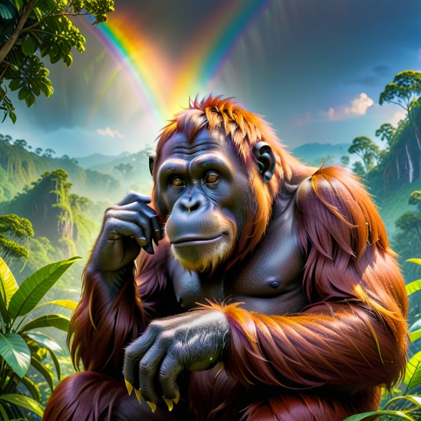 Imagen de un descanso de un orangután sobre el arco iris