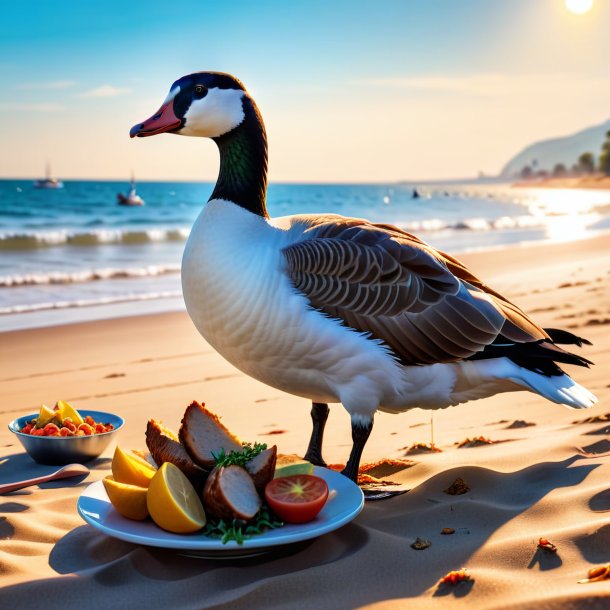 Foto de una comida de un ganso en la playa