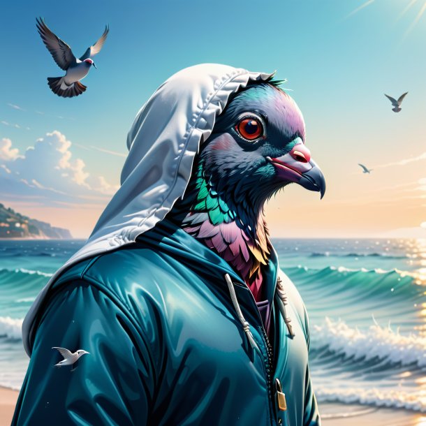 Illustration d'un pigeon dans un sweat à capuche dans la mer