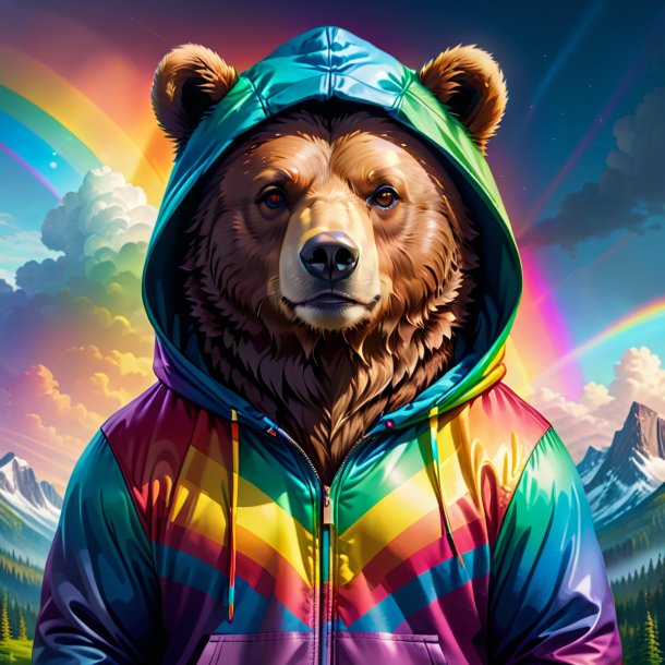 Illustration of a bear in a hoodie on the rainbow