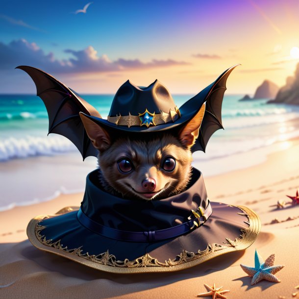 Drawing of a bat in a hat on the beach