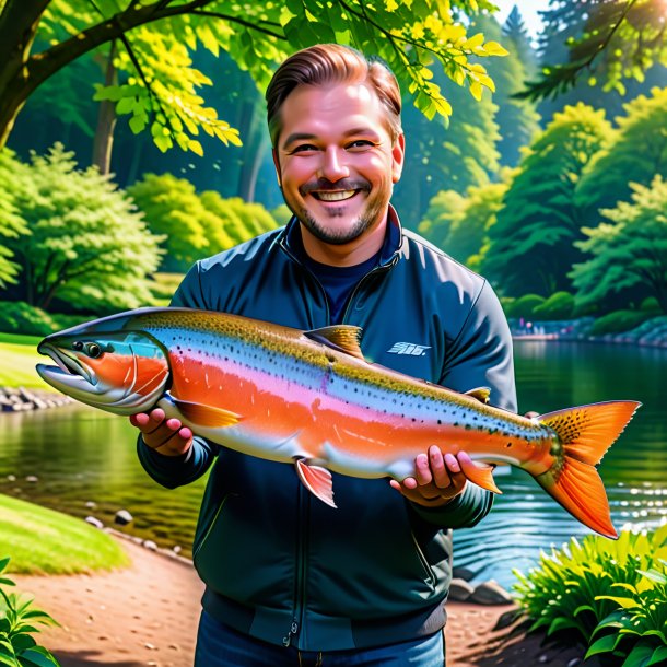 Picture of a smiling of a salmon in the park