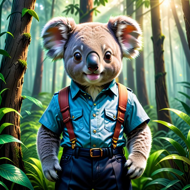 Illustration of a koala in a trousers in the forest