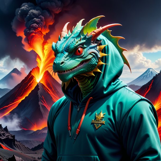 Photo of a basilisk in a hoodie in the volcano