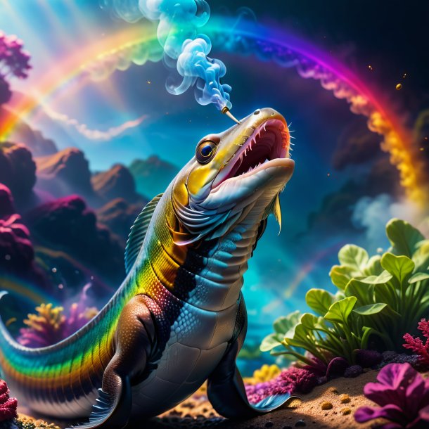 Photo of a smoking of a eel on the rainbow