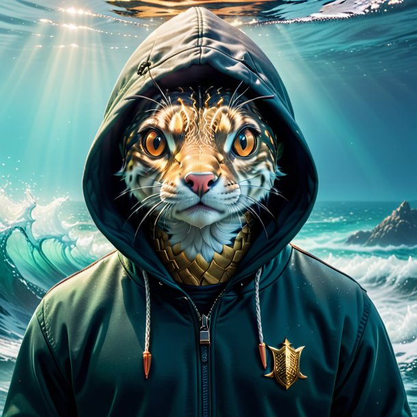 Photo of a pike in a hoodie in the sea