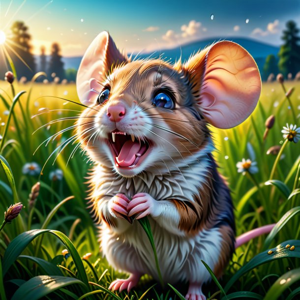 Photo of a crying of a mouse in the meadow