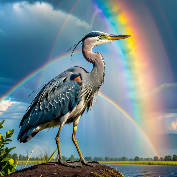 Foto de una amenaza de una garza en el arco iris