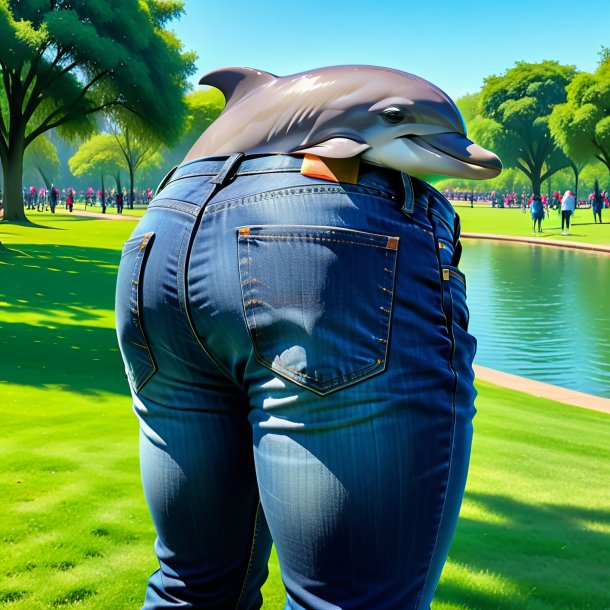 De um golfinho em um jeans no parque