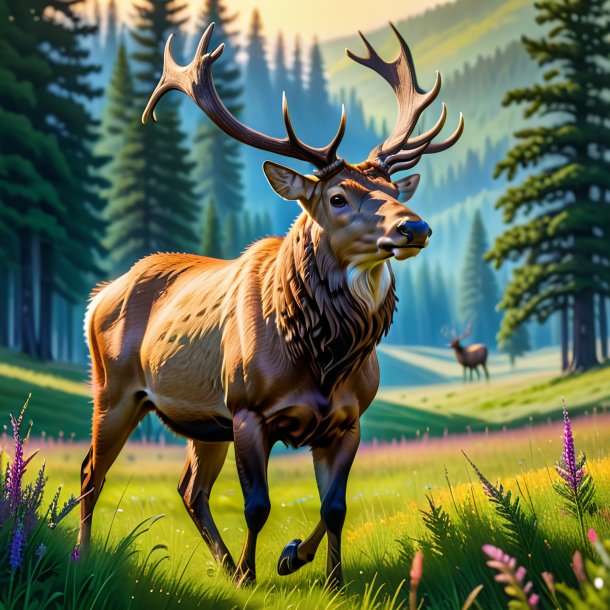 Image of a dancing of a elk in the meadow