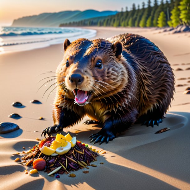 Imagem de um comer de um castor na praia