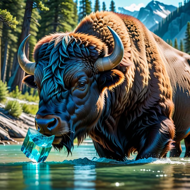 Pic of a aquamarine drinking bison