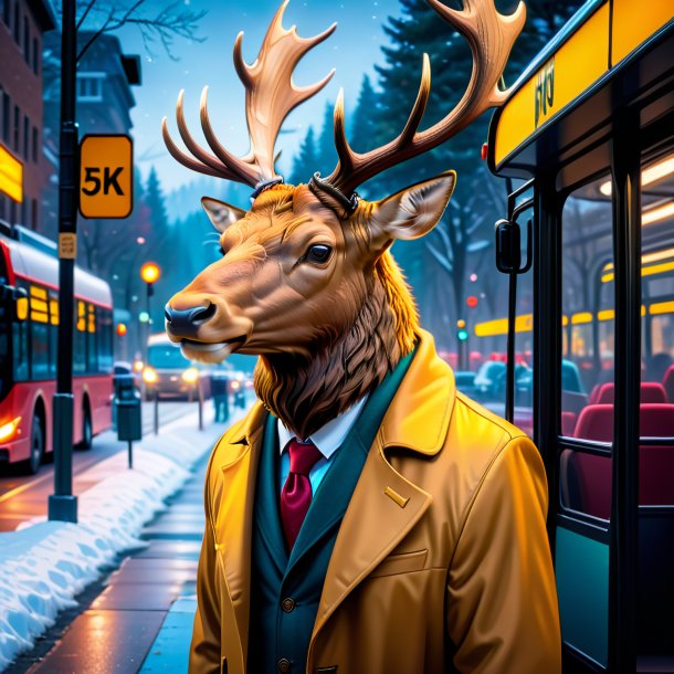 Image of a elk in a coat on the bus stop