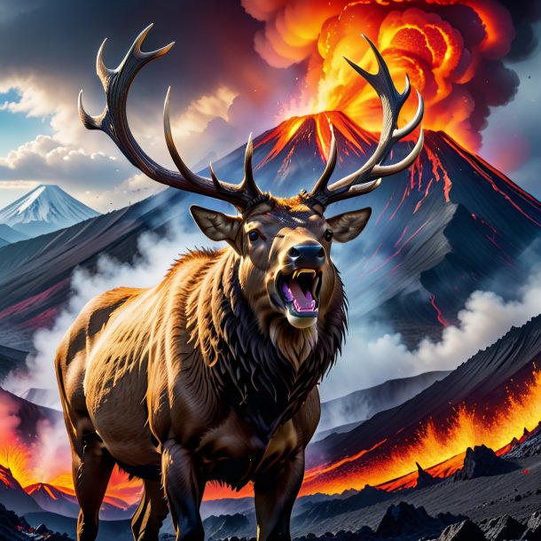 Image of a angry of a elk in the volcano