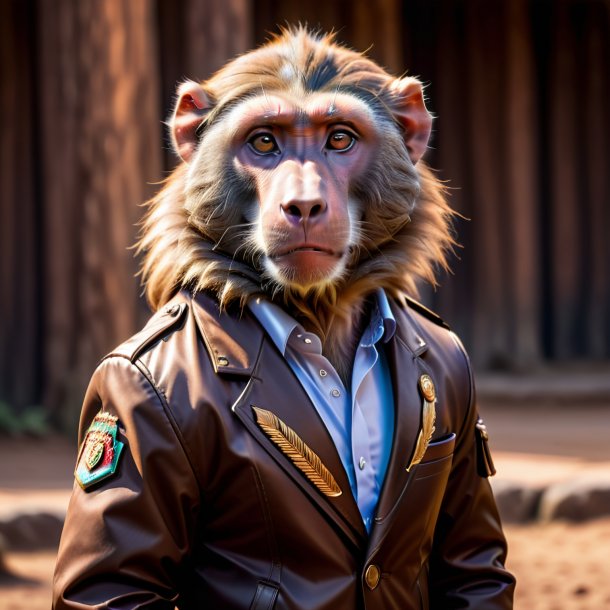 Picture of a baboon in a brown jacket